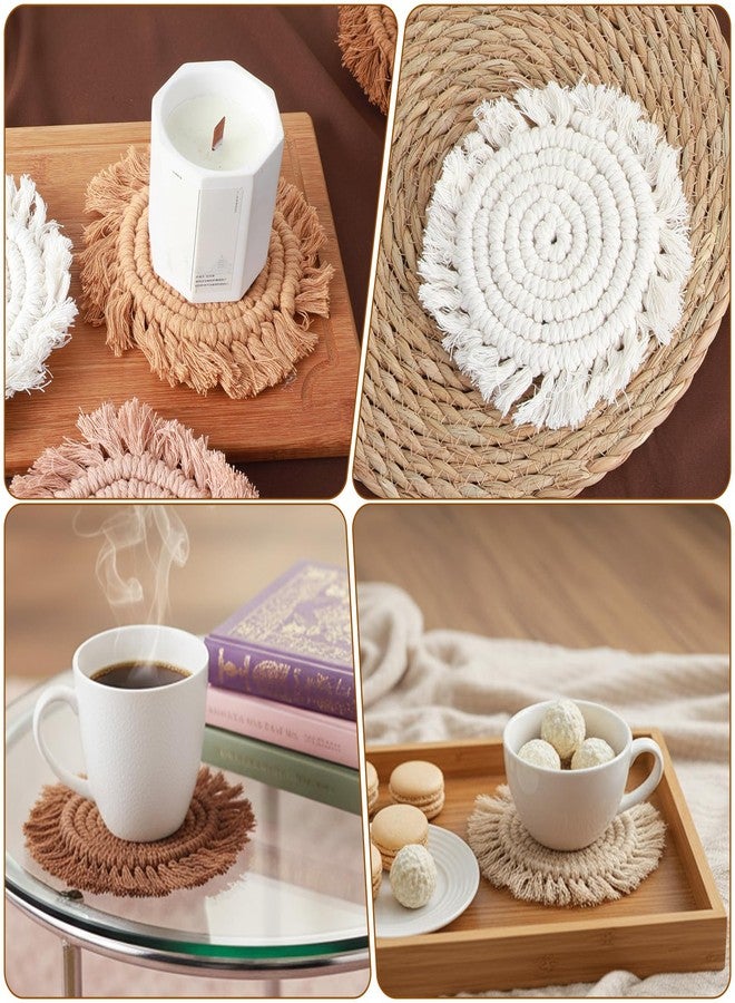 Guduling 4pcs Boho Macrame Coasters, Handmade Woven Coasters with Tassel Edges, for Coffee, Home, Kitchen, Office, Table Decoration - Image 5